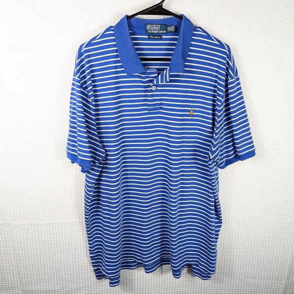 Polo Ralph Lauren 2XL Blue White Striped Pima Interlock Pony Men’s Polo Shirt - Picture 1 of 4